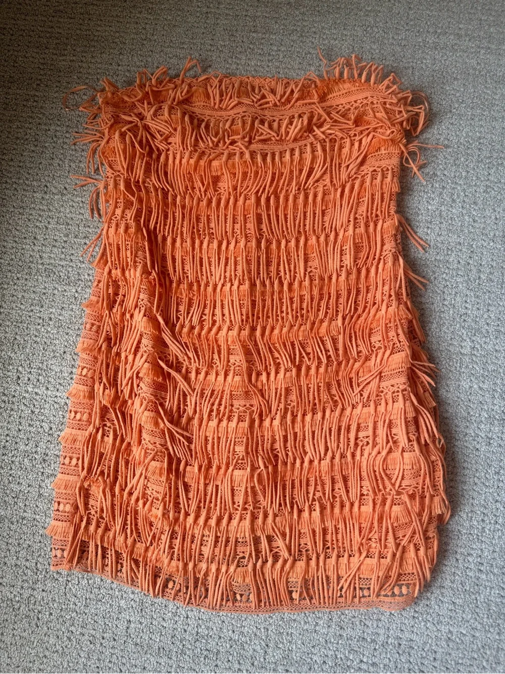 Anthropologie Let Me Be Fringed Tube Mini Dress in Bright Orange Size XS - Picture 3 of 8